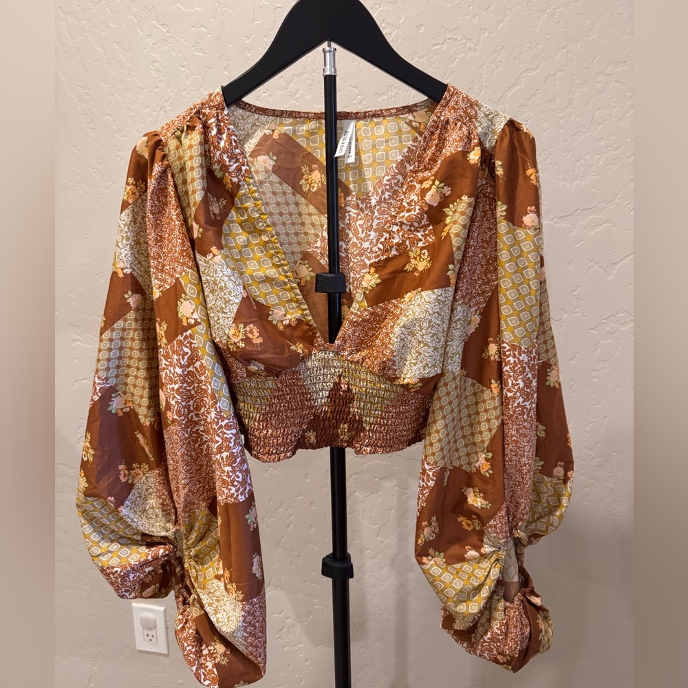 Live 4 Truth Patchwork Blouse - Brown and Cream - image 1